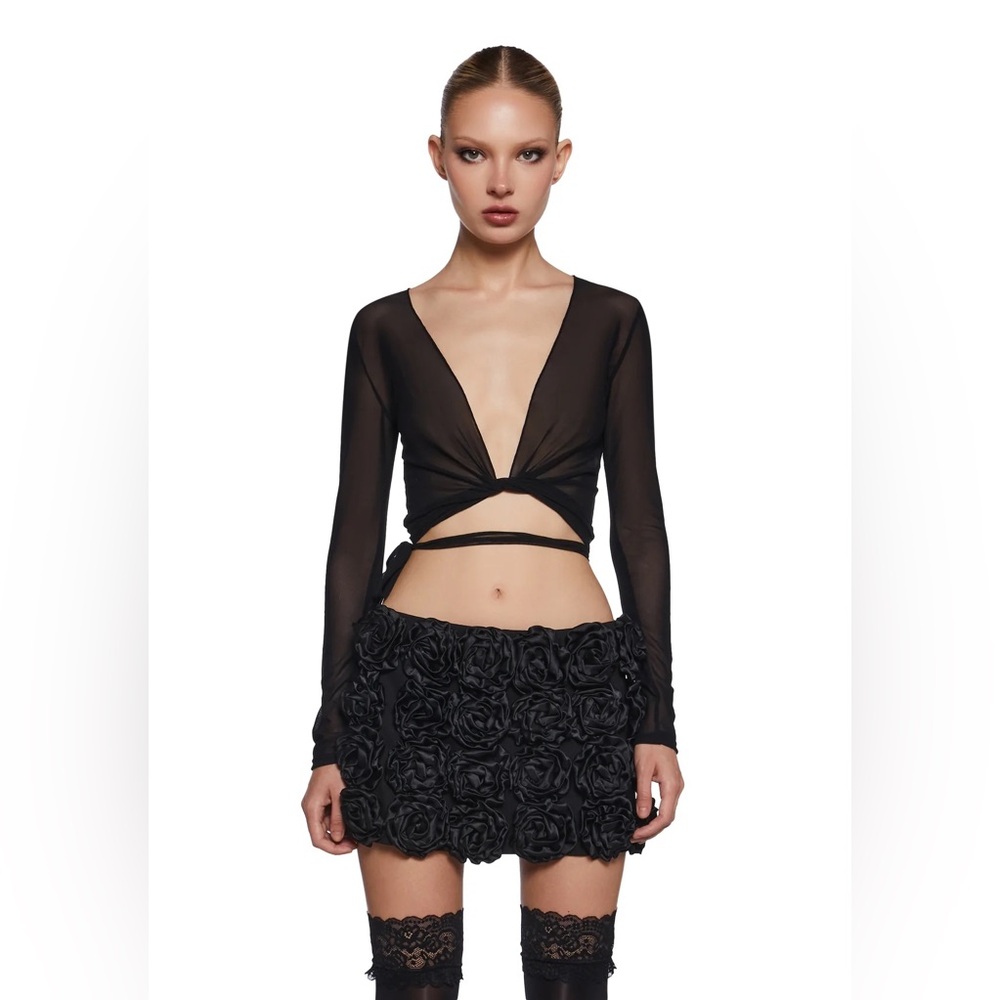 Boutique sheer noir wrap crop top size L